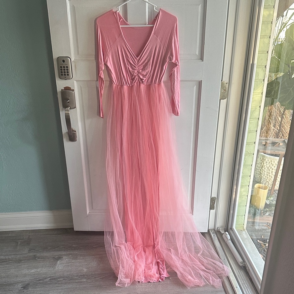 Chic Long Sleeve Pink Gown